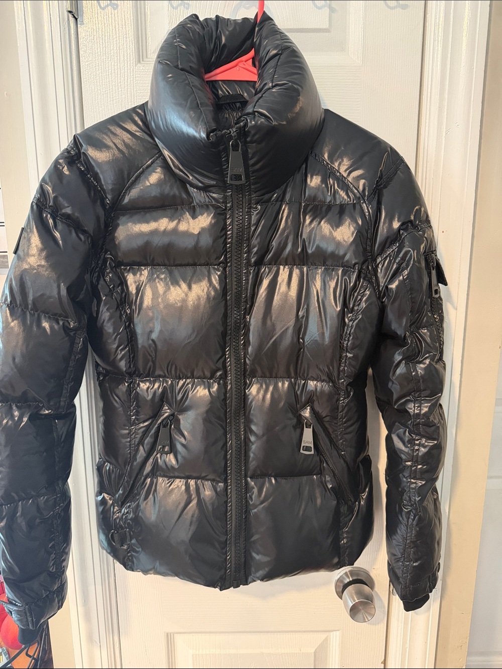 SAM.  FREESTYLE Shiny Jet Black Puffer Jacket with High Collar